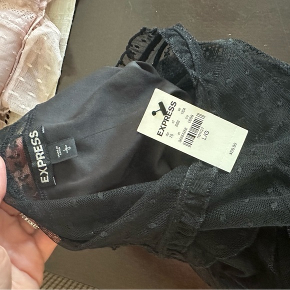 Express Black Sheer Swiss Dot Top Long Sleeve NWT L - Picture 4 of 4